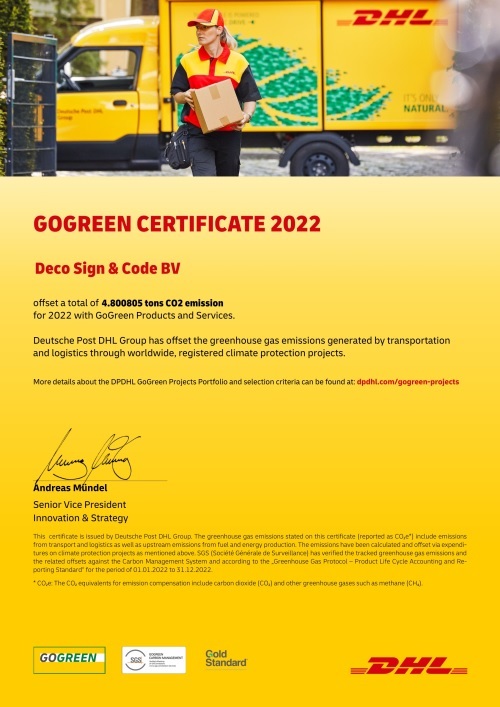 DHL GoGreen Certificate 2022